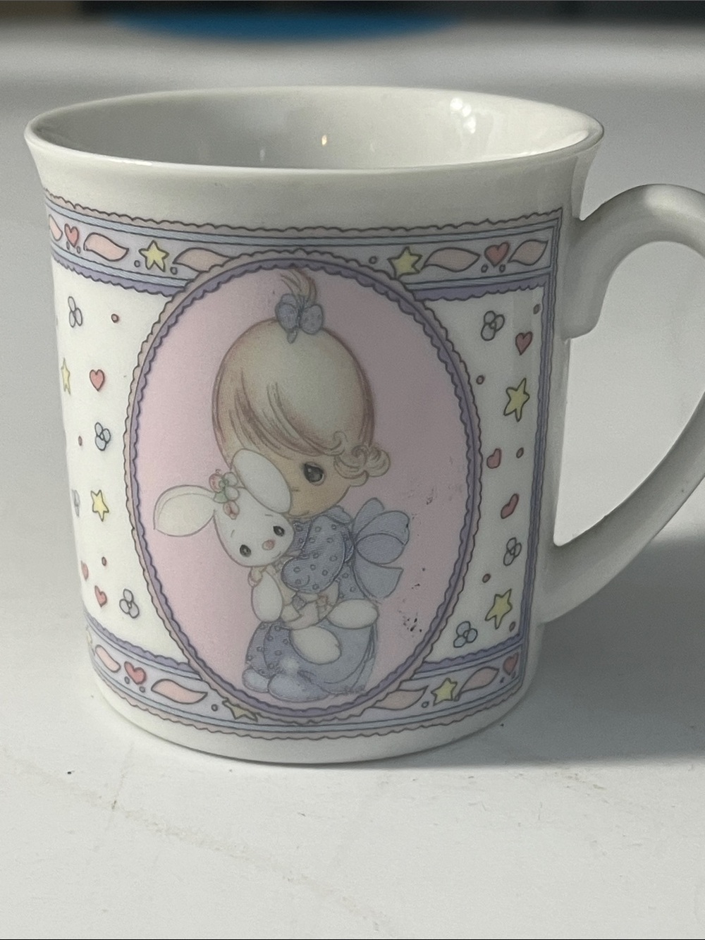 Precious Moments Pink and Lavender Porcelain Mug with Bunny Mini Tea Cup 652